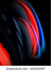 Silk smooth lines on black, liquid fluid color waves. Vector Illustration For Wallpaper, Banner, Background, Card, Book, Illustration, landing page, cover, placard, poster, banner, flyer, design
