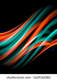 Silk smooth lines on black, liquid fluid color waves. Vector Illustration For Wallpaper, Banner, Background, Card, Book, Illustration, landing page, cover, placard, poster, banner, flyer, design