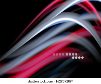 Silk smooth lines on black, liquid fluid color waves. Vector Illustration For Wallpaper, Banner, Background, Card, Book, Illustration, landing page, cover, placard, poster, banner, flyer, design