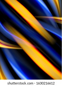 Silk smooth lines on black, liquid fluid color waves. Vector Illustration For Wallpaper, Banner, Background, Card, Book, Illustration, landing page, cover, placard, poster, banner, flyer, design