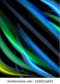 Silk smooth lines on black, liquid fluid color waves. Vector Illustration For Wallpaper, Banner, Background, Card, Book, Illustration, landing page, cover, placard, poster, banner, flyer, design