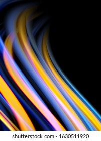 Silk smooth lines on black, liquid fluid color waves. Vector Illustration For Wallpaper, Banner, Background, Card, Book, Illustration, landing page, cover, placard, poster, banner, flyer, design
