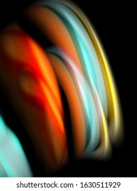 Silk smooth lines on black, liquid fluid color waves. Vector Illustration For Wallpaper, Banner, Background, Card, Book, Illustration, landing page, cover, placard, poster, banner, flyer, design
