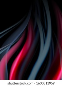 Silk smooth lines on black, liquid fluid color waves. Vector Illustration For Wallpaper, Banner, Background, Card, Book, Illustration, landing page, cover, placard, poster, banner, flyer, design