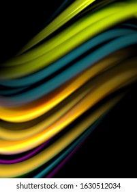Seda líneas suaves sobre ondas de color líquido y negro. Ilustración vectorial para papel tapiz, cartel, fondo, tarjeta, libro, ilustración, página de inicio, portada, cartel, cartel, pancarta, volante, diseño