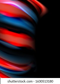 Silk smooth lines on black, liquid fluid color waves. Vector Illustration For Wallpaper, Banner, Background, Card, Book, Illustration, landing page, cover, placard, poster, banner, flyer, design