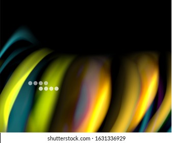 Silk smooth lines on black, liquid fluid color waves. Vector Illustration For Wallpaper, Banner, Background, Card, Book, Illustration, landing page, cover, placard, poster, banner, flyer, design