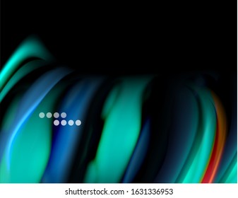 Silk smooth lines on black, liquid fluid color waves. Vector Illustration For Wallpaper, Banner, Background, Card, Book, Illustration, landing page, cover, placard, poster, banner, flyer, design