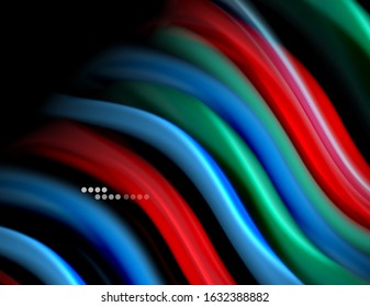 Silk smooth lines on black, liquid fluid color waves. Vector Illustration For Wallpaper, Banner, Background, Card, Book, Illustration, landing page, cover, placard, poster, banner, flyer, design