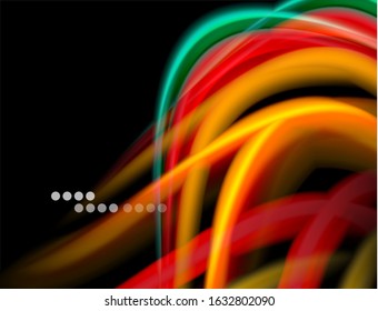 Silk smooth lines on black, liquid fluid color waves. Vector Illustration For Wallpaper, Banner, Background, Card, Book, Illustration, landing page, cover, placard, poster, banner, flyer, design