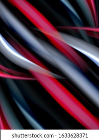 Seide glatte Linien auf schwarzen, flüssig fließenden Farbwellen. Vektorgrafik für Bildschirmhintergründe, Banner, Hintergrund, Karte, Buch, Illustration, Landungsseite, Abdeckung, Plakat, Plakat, Banner, Flyer, Design