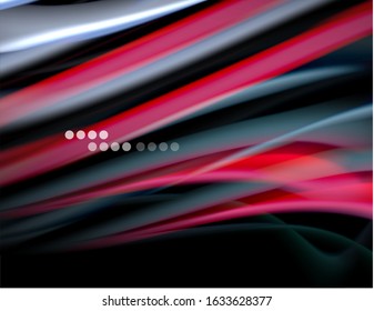 Silk smooth lines on black, liquid fluid color waves. Vector Illustration For Wallpaper, Banner, Background, Card, Book, Illustration, landing page, cover, placard, poster, banner, flyer, design