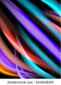 Silk smooth lines on black, liquid fluid color waves. Vector Illustration For Wallpaper, Banner, Background, Card, Book, Illustration, landing page, cover, placard, poster, banner, flyer, design