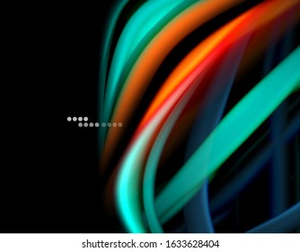 Silk smooth lines on black, liquid fluid color waves. Vector Illustration For Wallpaper, Banner, Background, Card, Book, Illustration, landing page, cover, placard, poster, banner, flyer, design