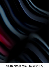 Silk smooth lines on black, liquid fluid color waves. Vector Illustration For Wallpaper, Banner, Background, Card, Book, Illustration, landing page, cover, placard, poster, banner, flyer, design