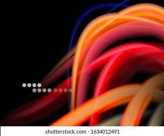 Silk smooth lines on black, liquid fluid color waves. Vector Illustration For Wallpaper, Banner, Background, Card, Book, Illustration, landing page, cover, placard, poster, banner, flyer, design