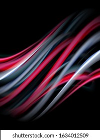 Silk smooth lines on black, liquid fluid color waves. Vector Illustration For Wallpaper, Banner, Background, Card, Book, Illustration, landing page, cover, placard, poster, banner, flyer, design