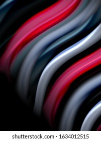 Silk smooth lines on black, liquid fluid color waves. Vector Illustration For Wallpaper, Banner, Background, Card, Book, Illustration, landing page, cover, placard, poster, banner, flyer, design
