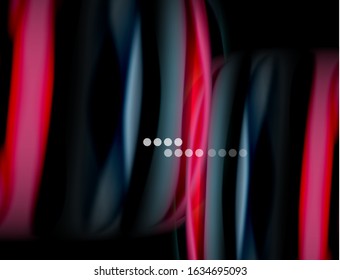 Silk smooth lines on black, liquid fluid color waves. Vector Illustration For Wallpaper, Banner, Background, Card, Book, Illustration, landing page, cover, placard, poster, banner, flyer, design