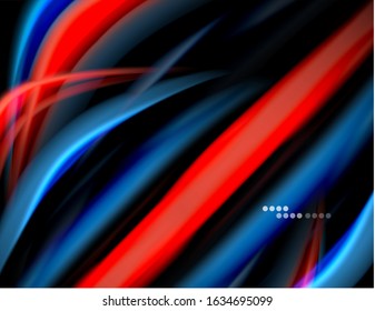 Silk smooth lines on black, liquid fluid color waves. Vector Illustration For Wallpaper, Banner, Background, Card, Book, Illustration, landing page, cover, placard, poster, banner, flyer, design