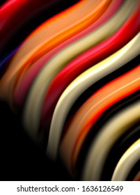 Silk smooth lines on black, liquid fluid color waves. Vector Illustration For Wallpaper, Banner, Background, Card, Book, Illustration, landing page, cover, placard, poster, banner, flyer, design