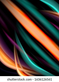 Silk smooth lines on black, liquid fluid color waves. Vector Illustration For Wallpaper, Banner, Background, Card, Book, Illustration, landing page, cover, placard, poster, banner, flyer, design