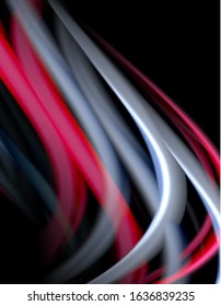 Silk smooth lines on black, liquid fluid color waves. Vector Illustration For Wallpaper, Banner, Background, Card, Book, Illustration, landing page, cover, placard, poster, banner, flyer, design