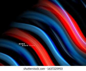 Silk smooth lines on black, liquid fluid color waves. Vector Illustration For Wallpaper, Banner, Background, Card, Book, Illustration, landing page, cover, placard, poster, banner, flyer, design