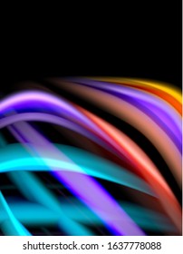 Silk smooth lines on black, liquid fluid color waves. Vector Illustration For Wallpaper, Banner, Background, Card, Book, Illustration, landing page, cover, placard, poster, banner, flyer, design