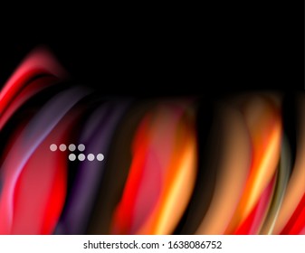 Silk smooth lines on black, liquid fluid color waves. Vector Illustration For Wallpaper, Banner, Background, Card, Book, Illustration, landing page, cover, placard, poster, banner, flyer, design