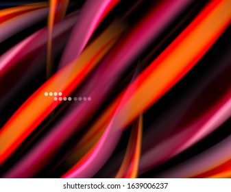 Silk smooth lines on black, liquid fluid color waves. Vector Illustration For Wallpaper, Banner, Background, Card, Book, Illustration, landing page, cover, placard, poster, banner, flyer, design