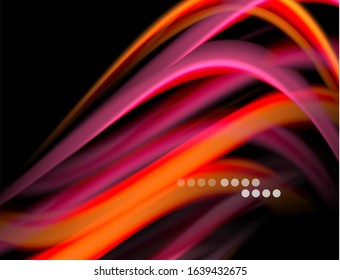 Silk smooth lines on black, liquid fluid color waves. Vector Illustration For Wallpaper, Banner, Background, Card, Book, Illustration, landing page, cover, placard, poster, banner, flyer, design