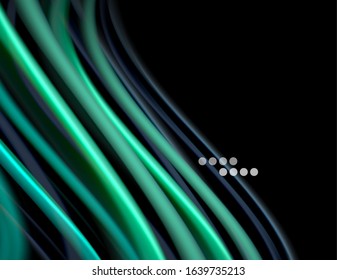 Silk smooth lines on black, liquid fluid color waves. Vector Illustration For Wallpaper, Banner, Background, Card, Book, Illustration, landing page, cover, placard, poster, banner, flyer, design