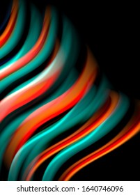 Silk smooth lines on black, liquid fluid color waves. Vector Illustration For Wallpaper, Banner, Background, Card, Book, Illustration, landing page, cover, placard, poster, banner, flyer, design
