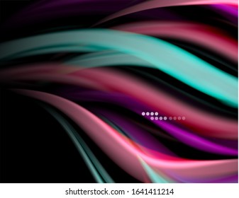 Linhas suaves de seda em ondas coloridas pretas líquidas. Ilustração vetorial para papel de parede, banner, plano de fundo, cartão, livro, ilustração, landing page, capa, cartaz, cartaz, banner, folheto, design