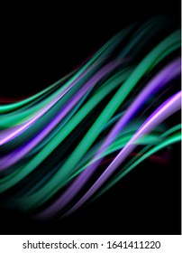 Silk smooth lines on black, liquid fluid color waves. Vector Illustration For Wallpaper, Banner, Background, Card, Book, Illustration, landing page, cover, placard, poster, banner, flyer, design