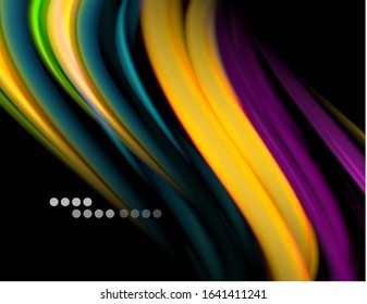 Seda líneas suaves sobre ondas de color líquido y negro. Ilustración vectorial para papel tapiz, cartel, fondo, tarjeta, libro, ilustración, página de inicio, portada, cartel, cartel, pancarta, volante, diseño