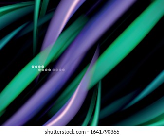 Silk smooth lines on black, liquid fluid color waves. Vector Illustration For Wallpaper, Banner, Background, Card, Book, Illustration, landing page, cover, placard, poster, banner, flyer, design