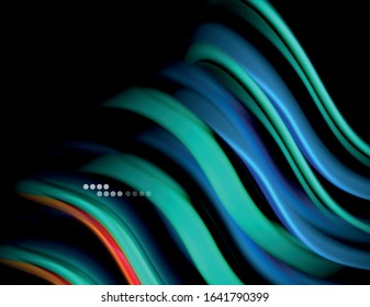 Silk smooth lines on black, liquid fluid color waves. Vector Illustration For Wallpaper, Banner, Background, Card, Book, Illustration, landing page, cover, placard, poster, banner, flyer, design
