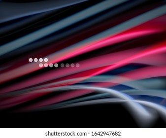 Silk smooth lines on black, liquid fluid color waves. Vector Illustration For Wallpaper, Banner, Background, Card, Book, Illustration, landing page, cover, placard, poster, banner, flyer, design