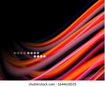 Líneas suaves de seda sobre ondas de color líquido negro. Ilustración vectorial para papel tapiz, pancarta, fondo, tarjeta, libro, ilustración, página de inicio, portada, cartel, cartel, pancarta, volante, diseño