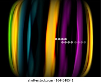 Silk smooth lines on black, liquid fluid color waves. Vector Illustration For Wallpaper, Banner, Background, Card, Book, Illustration, landing page, cover, placard, poster, banner, flyer, design