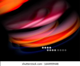 Silk smooth lines on black, liquid fluid color waves. Vector Illustration For Wallpaper, Banner, Background, Card, Book, Illustration, landing page, cover, placard, poster, banner, flyer, design