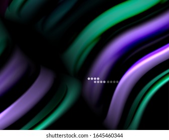 Silk smooth lines on black, liquid fluid color waves. Vector Illustration For Wallpaper, Banner, Background, Card, Book, Illustration, landing page, cover, placard, poster, banner, flyer, design