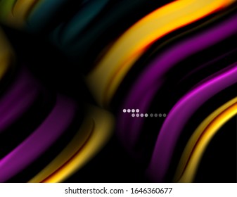 Líneas suaves de seda sobre ondas de color líquido negro. Ilustración vectorial para papel tapiz, pancarta, fondo, tarjeta, libro, ilustración, página de inicio, portada, cartel, cartel, pancarta, volante, diseño