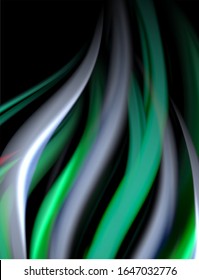 Silk smooth lines on black, liquid fluid color waves. Vector Illustration For Wallpaper, Banner, Background, Card, Book, Illustration, landing page, cover, placard, poster, banner, flyer, design