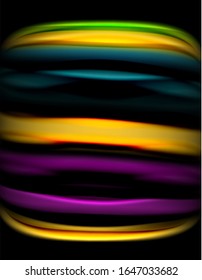 Silk smooth lines on black, liquid fluid color waves. Vector Illustration For Wallpaper, Banner, Background, Card, Book, Illustration, landing page, cover, placard, poster, banner, flyer, design
