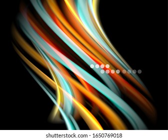 Líneas suaves de seda sobre ondas de color líquido negro. Ilustración vectorial para papel tapiz, pancarta, fondo, tarjeta, libro, ilustración, página de inicio, portada, cartel, cartel, pancarta, volante, diseño