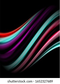 Líneas suaves de seda sobre ondas de color líquido negro. Ilustración vectorial para papel tapiz, pancarta, fondo, tarjeta, libro, ilustración, página de inicio, portada, cartel, cartel, pancarta, volante, diseño