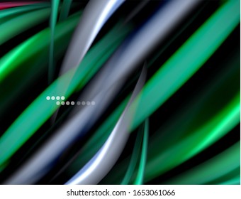 Líneas suaves de seda sobre ondas de color líquido negro. Ilustración vectorial para papel tapiz, pancarta, fondo, tarjeta, libro, ilustración, página de inicio, portada, cartel, cartel, pancarta, volante, diseño